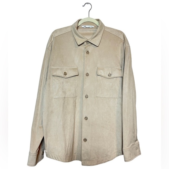 Zara Shirt Jacket Shacket Micro Fiber Drop Shoulder Button closure size Large - Picture 1 of 8